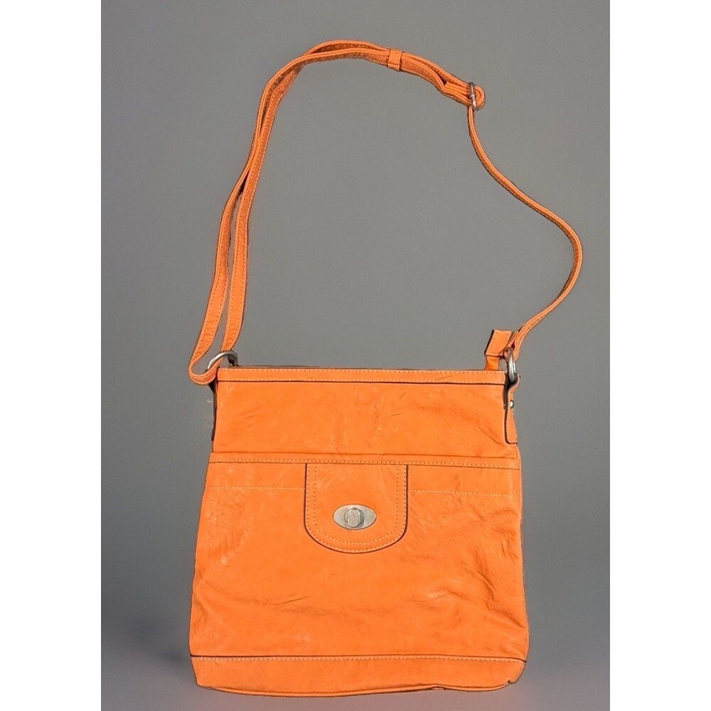 G.H. Bass&Co. Orange Leather Crossbody Bag Shoulder Purse Handbag Pebble Accent